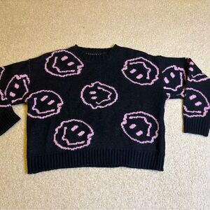 Black and Pink Smiley Face Sweater